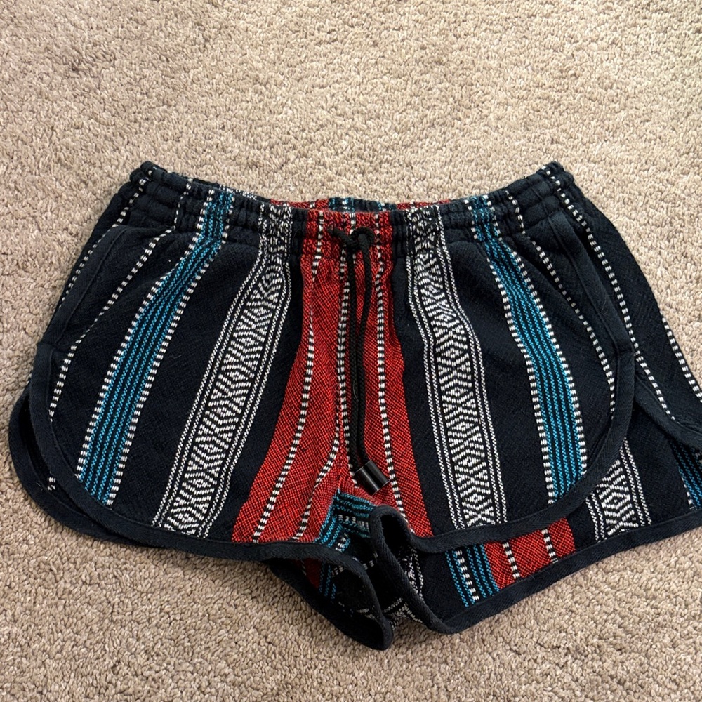 rag & bone Black Woven Shorts with Red & Teal Stripes